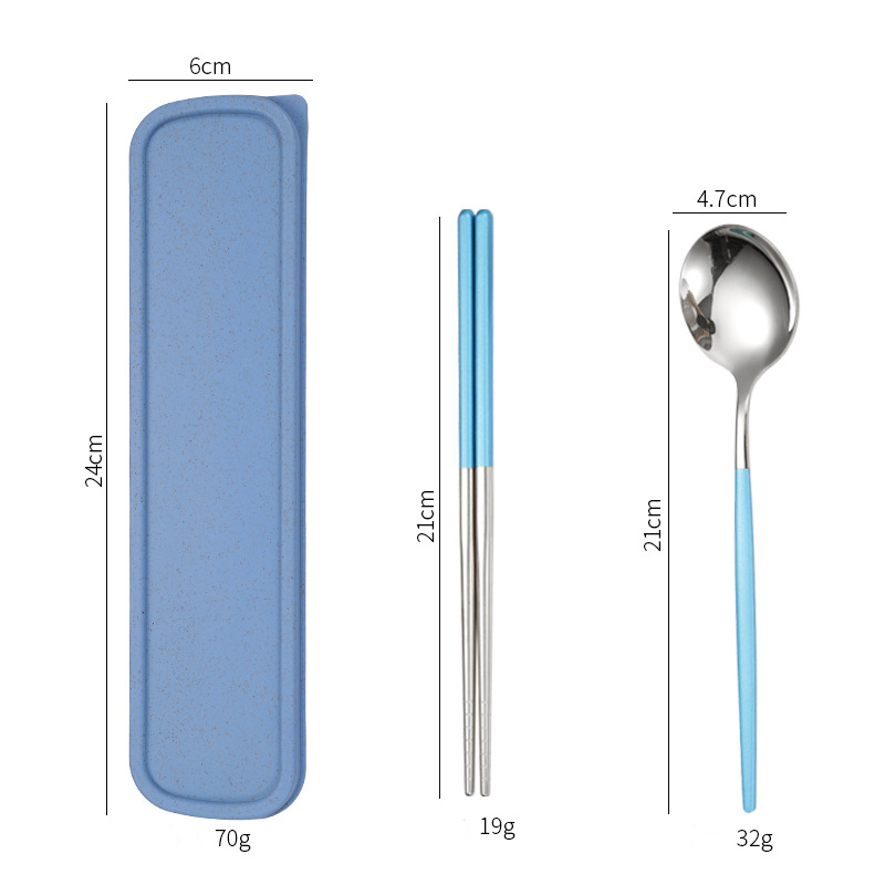 Stainless Steel Dinner Tableware Set Cutlery Knife Fork Spoon Dinnerware Set With Box Tools Travel Tableware Set: 2Pcs Blue Sliver