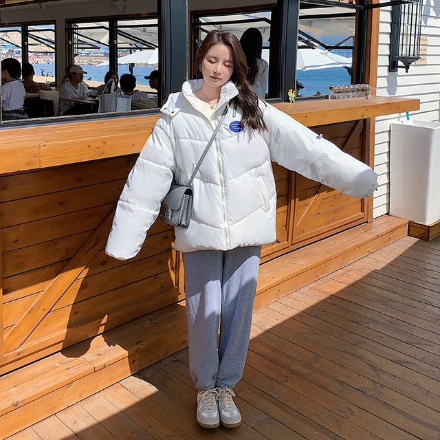 Manteau en coton à capuche pour femme, veste en duvet, ample, épais, , décontracté, 2022: White / L