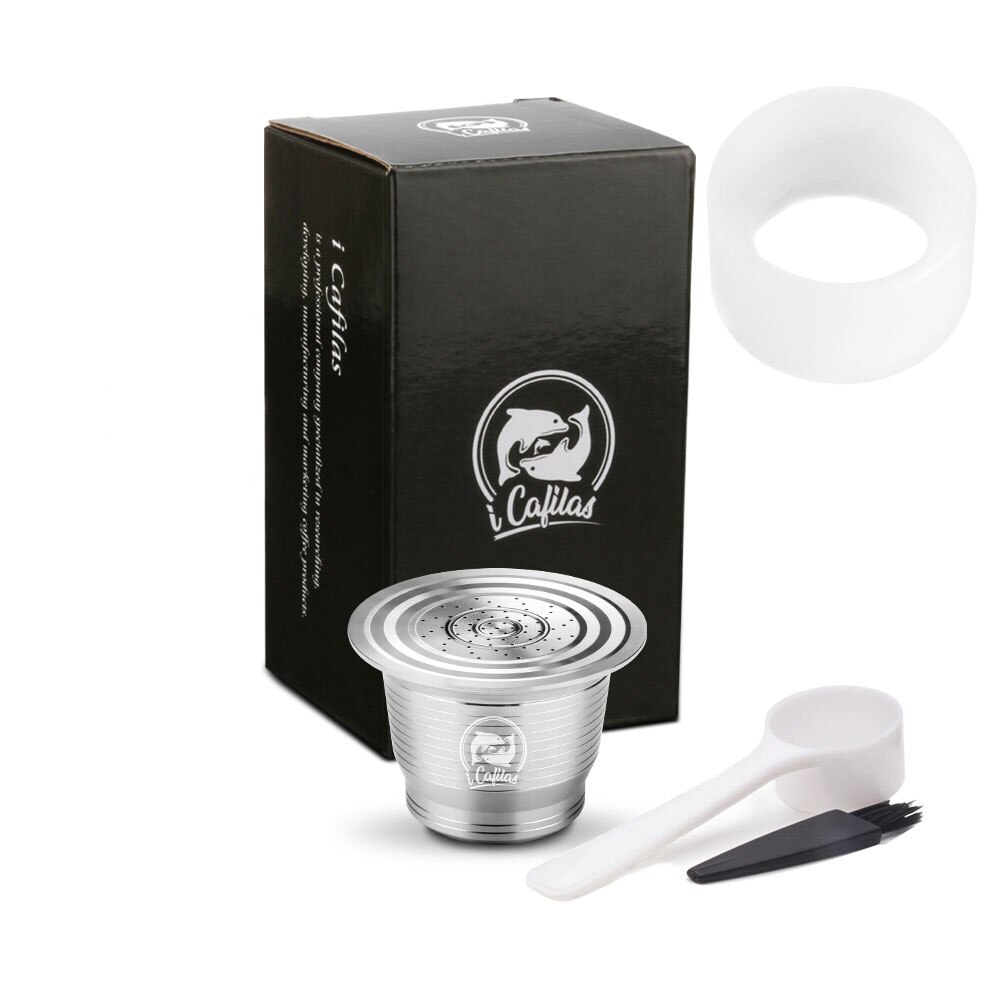 Rostfritt stål för nespresso kaffefilter återanvändbar kapsel metall sabotage kaffesked med klämma 8 st latte typ kaffe verktyg: Grå