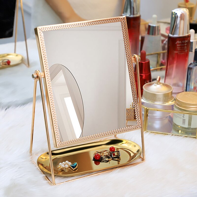 Metal guld rektangel make-up spejl gyldent makeup makeup spejl dekorative spejle perfekt til toiletbord - champagne guld