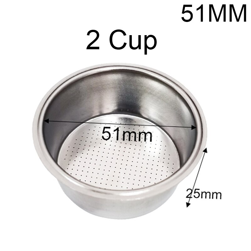 1/2/Schoon Cup Filterhouder 304 Roestvrij Staal Drukloze Koffie Filter 51Mm/58Mm Mand: 51mm 2 Cup