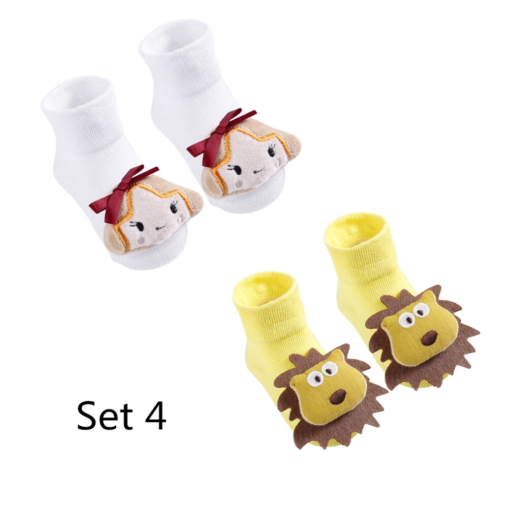 2 Paires/lot -Né Bébé Chaussettes Bébé Chaussettes En Coton Bébé Filles Belle Antidérapant Chaussettes Courtes Vêtements Accessoires Pour 0-12 Mois: Set 4