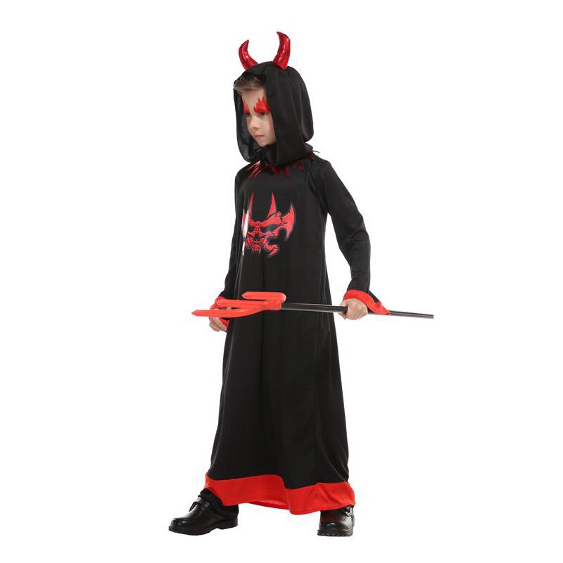Disfraz de demonio diablo con capucha para niños, traje de de Mardi Gras para Halloween, Carnaval y Cosplay, color negro