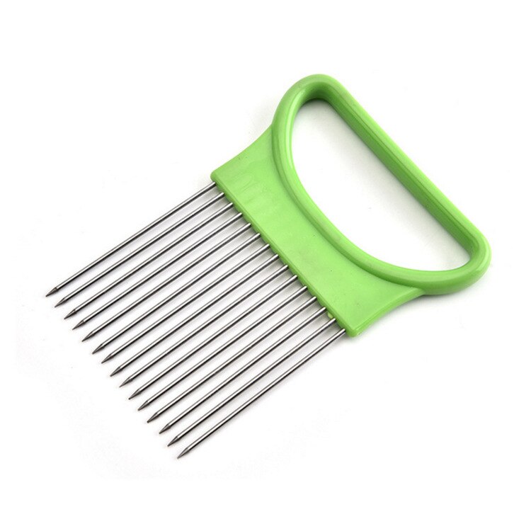 Ui Naald Ui Vork Groenten Fruit Snijmachine Tomaat Cutter Snijden Veilig Aid Houder Roestvrij Staal Keuken Gereedschap: Green