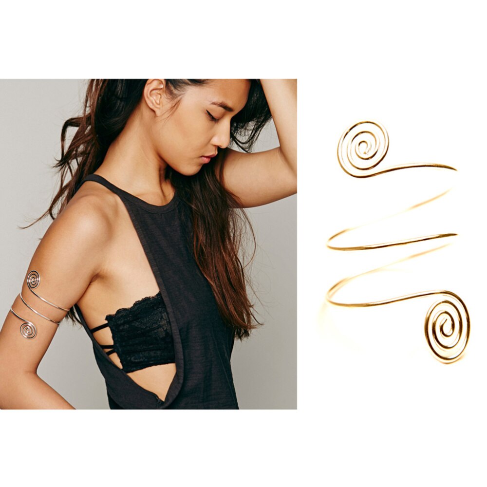 1pc Punk Style Arm Ring Spiral Metal Armlet Arm Decoration Exaggerating Arm Circle for Students Ladies