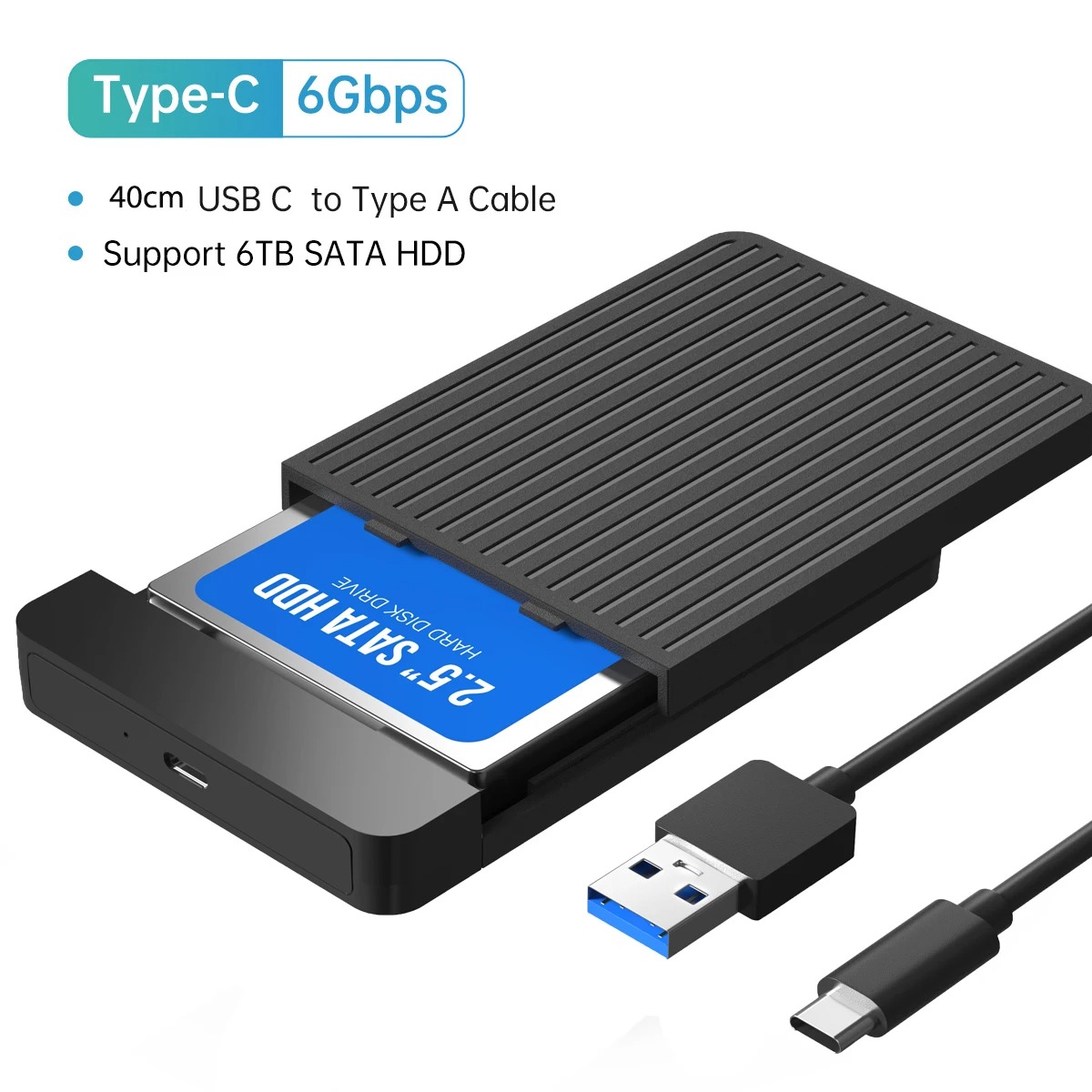2.5- hårddisk/ssd-fodral sata till usb 3.1/3.0- adapterfodral 6 gbps hd extern hårddiskkabinett låda för disk hårddisktyp usb-c-kabinett: Guld-