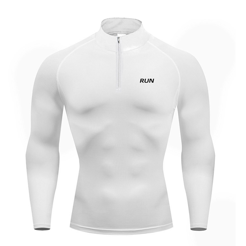 Kompression Enge Fitness Langarm Hemden Herbst schnell trocken Polos Fitnessstudio Bodybuilding Kleidung Herren Sport Trainning Polo Hemden: L / Weiß