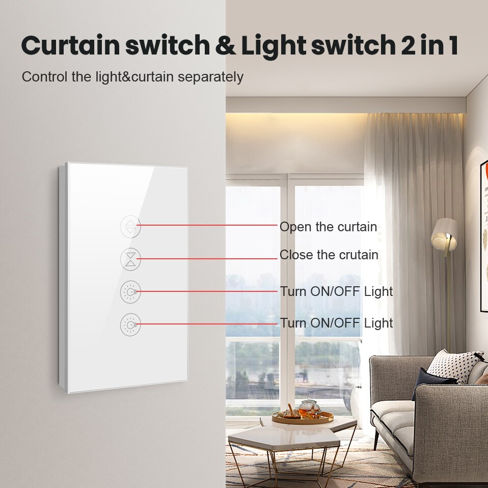 AVATTO Tuya WiFi Dual Curtain Light Switch for Electric Motor Roller Shutter/Blinds,Smart Home Switch Work for Alexa,Google Home