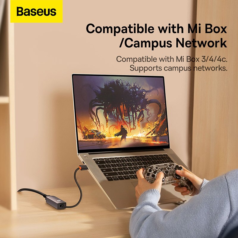 Baseus-Adaptador USB tipo C RJ45, tarjeta de red Gigabit para ordenador portátil, PC, Switch, 1000Mbps/100Mbps, a puerto Ethernet Lan, Mi Box s