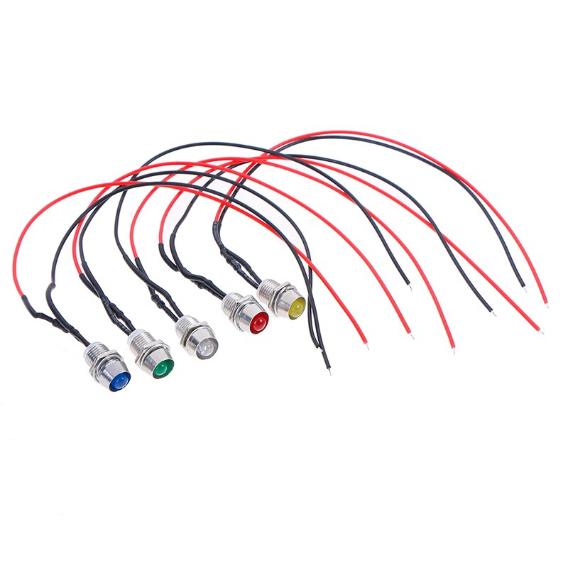 1 Uds 8mm 23cm indicador LED de Metal piloto Dash luz 12V lámpara de coche camión indicador luces Accesorios