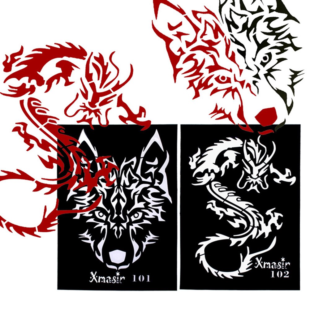 4 Tattoo Schablonen Set - Dragon, Tiger & Wolf Designs Für Airbrush
