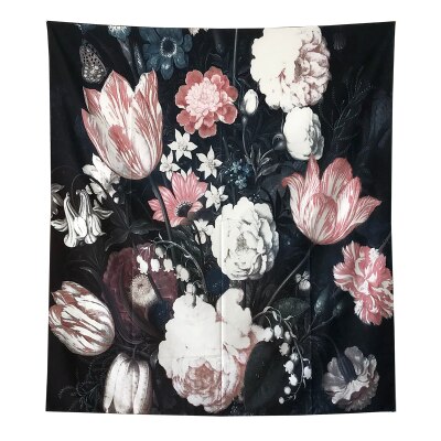 Black Blossoms Beautiful Flower Wall Hanging Floral Tapestry Fabric Wallpaper Home Decor 130x150cm: no light