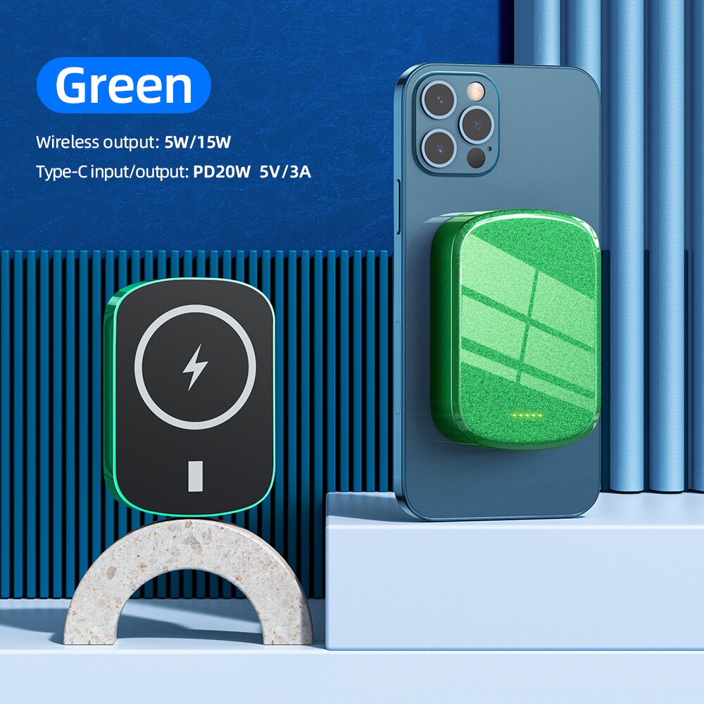 HOCO magnetisch Energie Bank 15W drahtlose Ladung PD 20W magnetische Energie 10000mAh Für iphone 12 Profi Max Mini Energie Bank: grün / 10000mAh