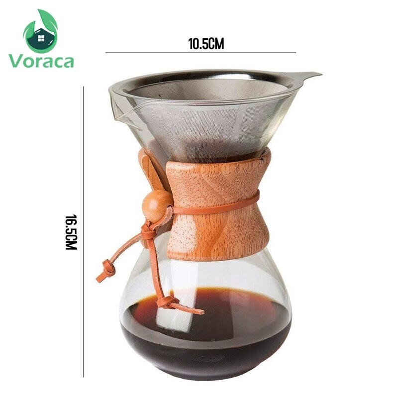 Hittebestendig 400Ml Glas Koffie Pot Met Rvs Filter Druppelen Koffie Waterkoker Druppelaar Giet Over Koffiezetapparaat barista Tool