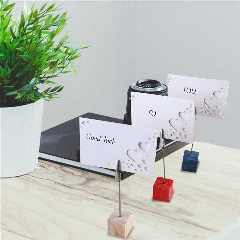 16pcs Pine Base Photo Holder Stand Card Note Desk Memo Clip Seat Card Bracket Desktop Document Holder With Pinewood Base Random