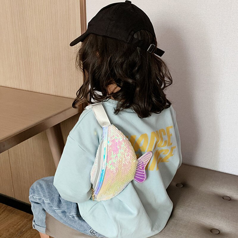 Riñonera de lentejuelas a la para niñas, bolso de cintura para niños, cinturón de pecho