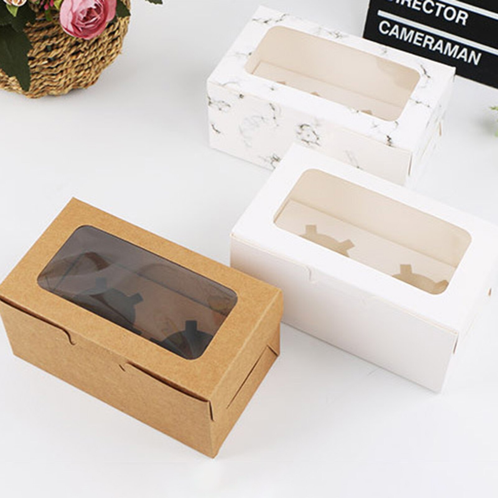 10Pcs Cupcake Muffin Cookies Kraft Paper Packing Box Container with Cardboard Boxes