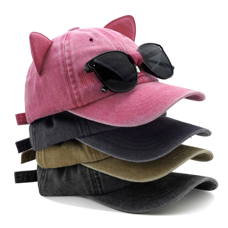 Meisjes Kattenoren Zonnebril Roze Baseballpet Ins Persoonlijkheid In Trendy Coole Meisjespet Gewassen Retro Katoenen Honkbalhoed