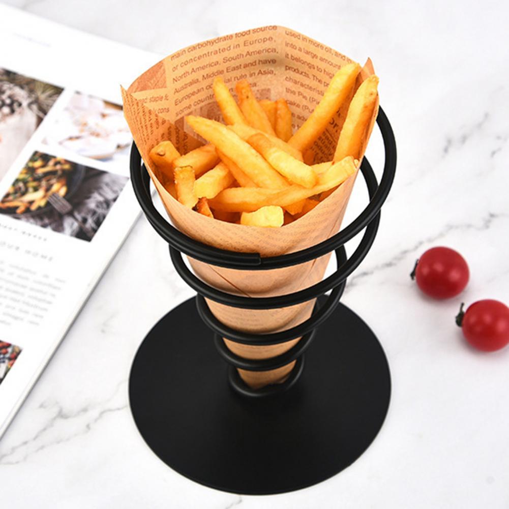 French Fries Stand Basket Fry Holder Rust Multi-purpose Wrought Iron Cone Snack Display Stand for Kitchen Party Supplies
