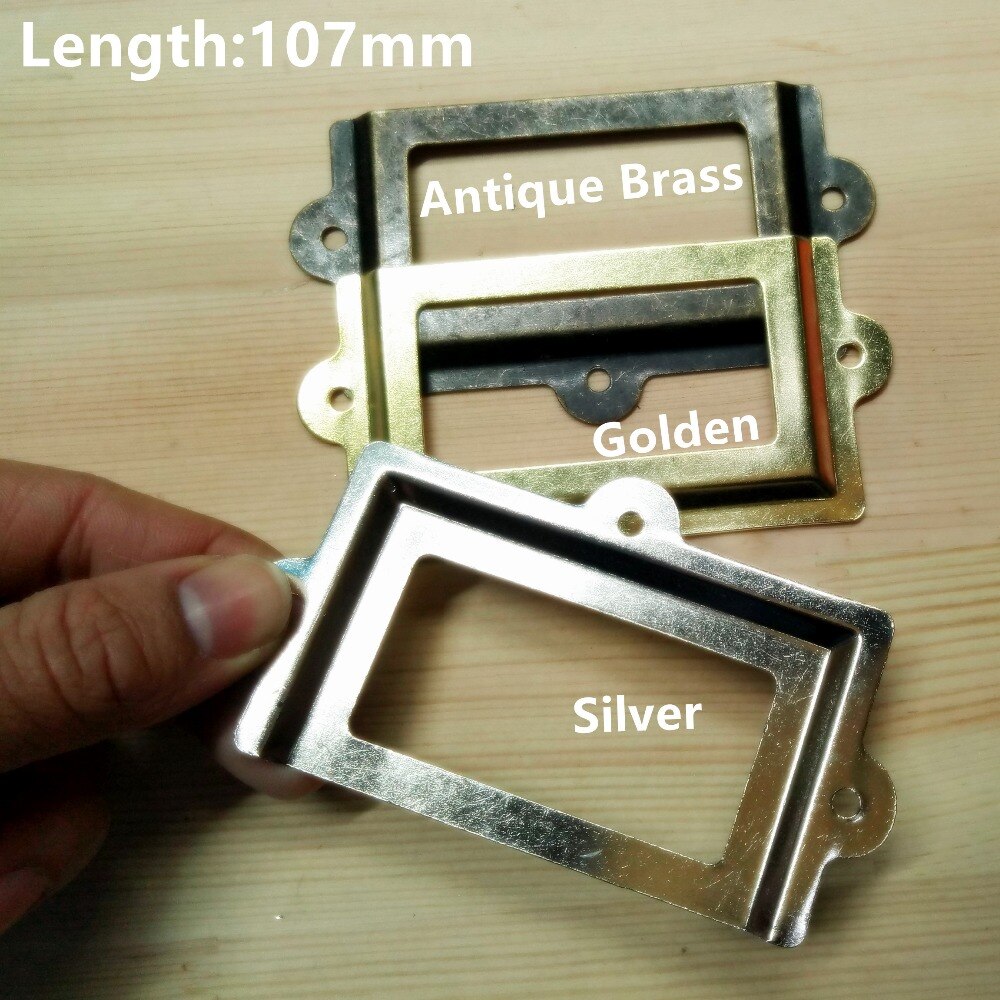 107*61mm Antiek Messing/Zilver/Gouden Vintage Metalen Label Pull Frame Handvat Bestand Naam Kaarthouder kast Lade Box Case Bin