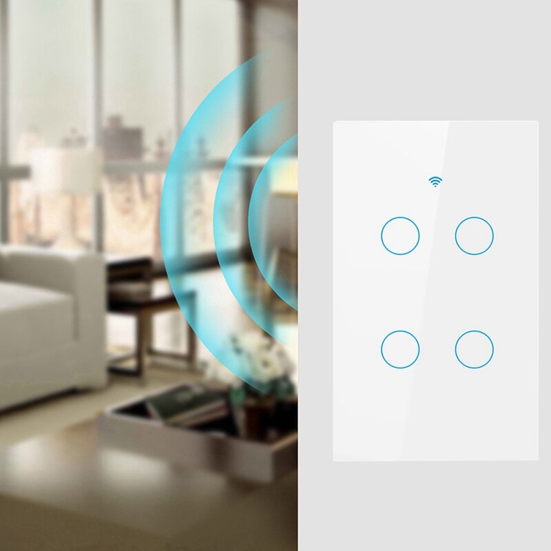 Us wifi smart switch 4 gang smart væg tryk lyskontakt fungerer med alexa google home mini ifttt smart life tuya app (hvid)