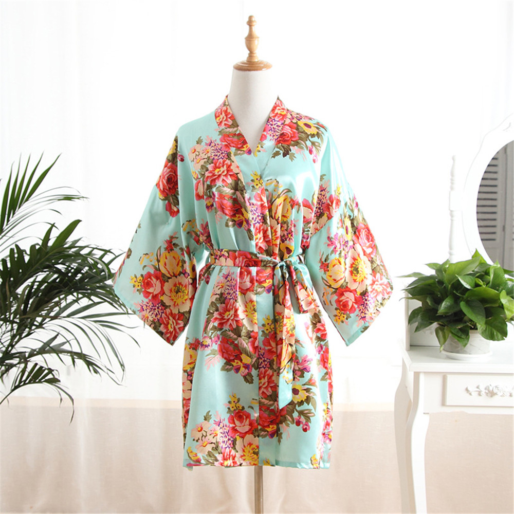 Vrouwen Badjas Sexy Losse Bruiloft Gewaad Casual Lounge Nachtkleding Kimono Print Pioen V-hals Mini Home Kleding: green