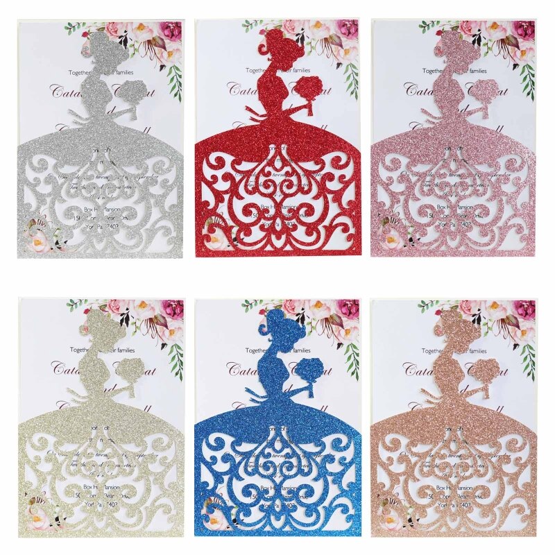 20pcs/set Wedding Invitations Cards Glitter Girl Greeting Card Invite Envelopes Bridal Engagement Party Supplies