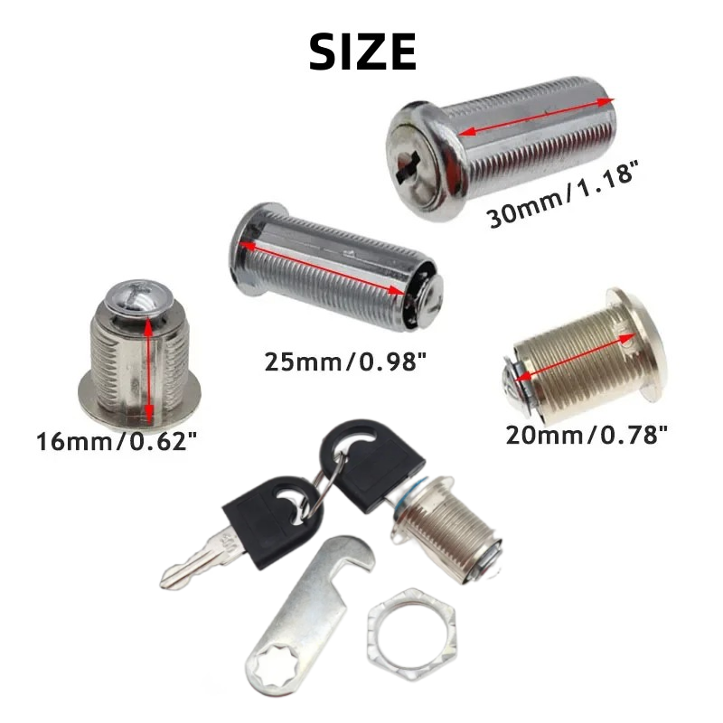 5 sett sikkerhetslås metall sylinder skap skap kamlås med nøkler sikkerhets postkasselås skuff 16mm/20mm/25mm/30mm
