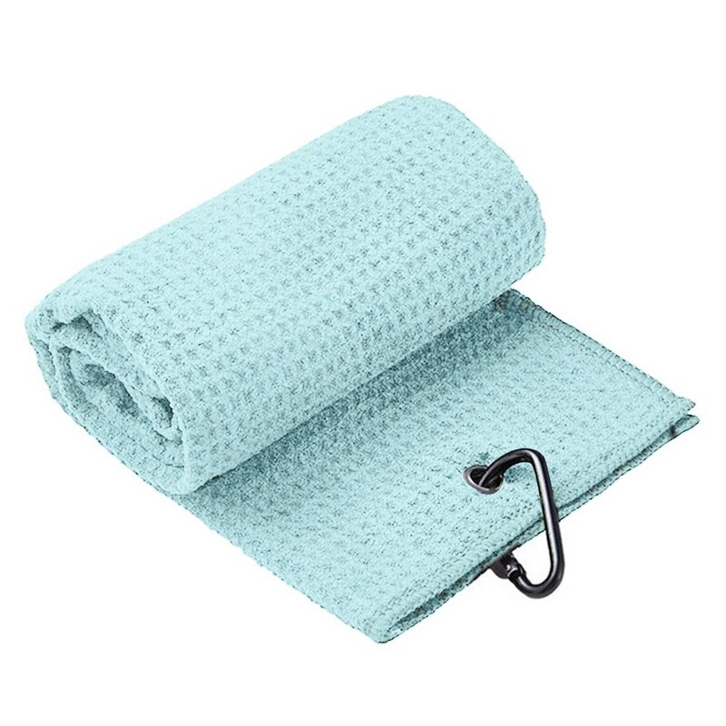 Toalla de Golf de algodón con patrón de Waffle, toallas de limpieza con mosquetón, gancho de microfibra, limpia palos, bolas, manos: Light  blue