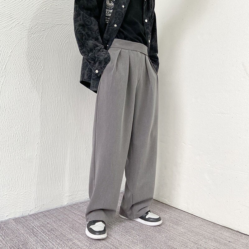 Pantalones de traje marrones/grises/negros para hombre, pantalones de vestir de la sociedad de la , Pantalones rectos sueltos coreanos, pantalones formales de oficina M-2XL: Grey / XXL