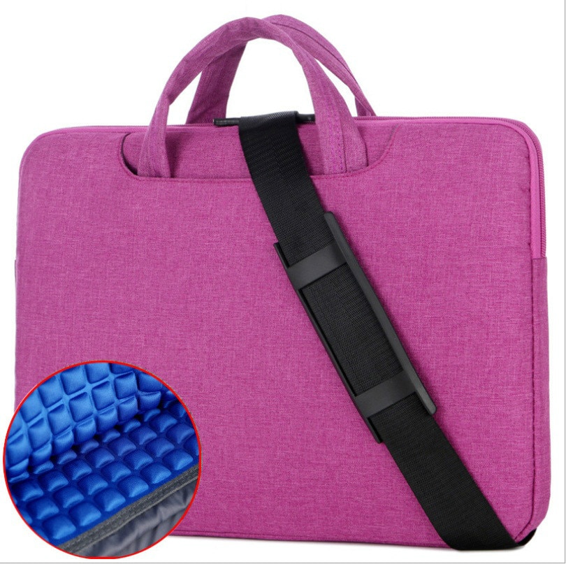 portable men's laptop bag waterproof Oxford cloth solid shockproof men's shoulder bag business tote: Hot Pink