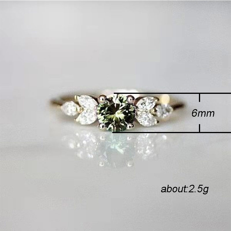 Huitan Zarte Frauen Hochzeit Ring Olivgrün Runde Zirkon mit Lassen bilden Elegante Gold Farbe Mädchen Ringe modisch Schmuck