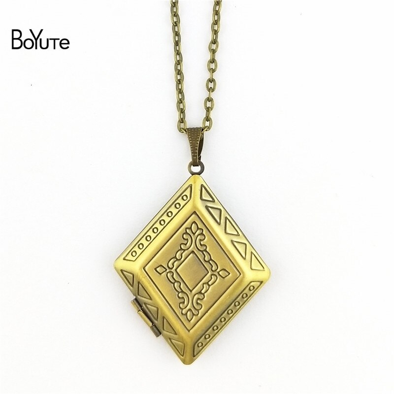 BoYuTe Retail 1 Piece 70CM Chain 23*38MM Oval Floating Photo Locket Necklace Pendant Open Necklace: 32x40MM Rhombus