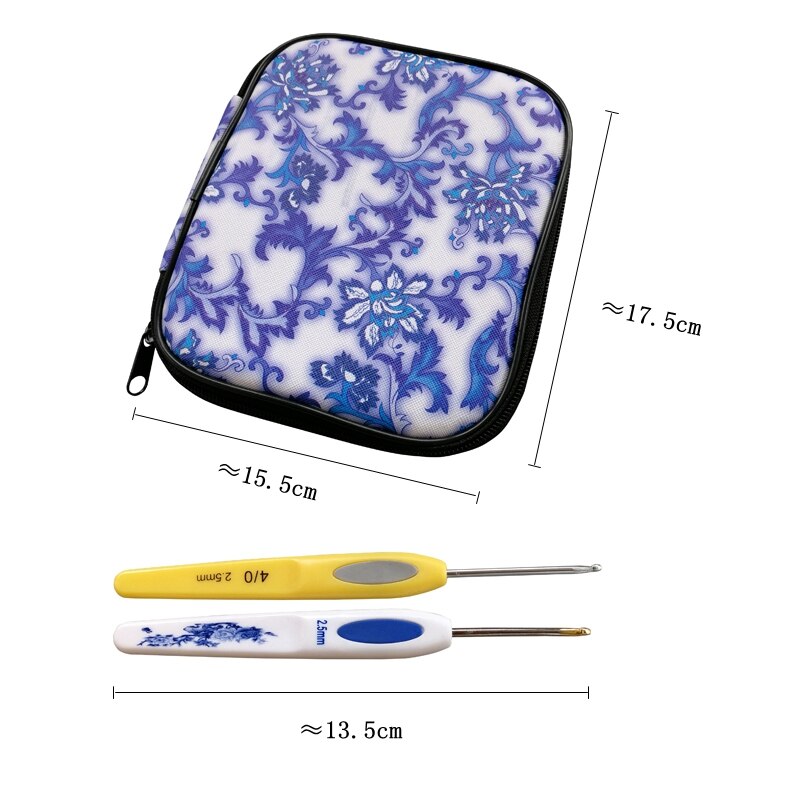 QZLKNIT 16 unids/set 1,0-6,0mm, mango de plástico clásico, conjunto de ganchillo de aluminio con bolsa, herramientas de costura de aguja de tejer DIY