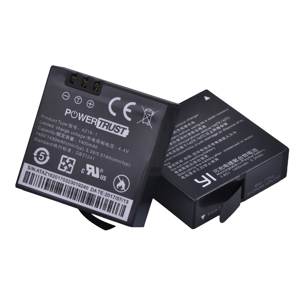 Batería de AZ16-1 para Xiaomi Yi 2, batería de 1400mAh, 3,85 V, AZ16-2 + LED, USB, 3 ranuras, cargador, 4K, Original, Xiao Mi Yi Lite, Cámara de Acción: 2Battery