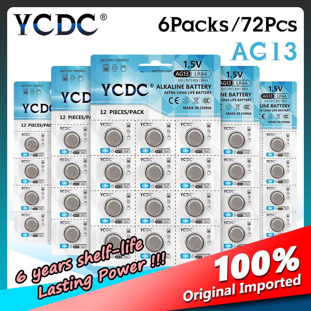 1.5V 72pcs AG13 LR44 LR 44 AG 13 Button Coin Batteries R44 SR1154 LR1154 Alkaline Battery Cell GP76 GPA76 GS14 L1154