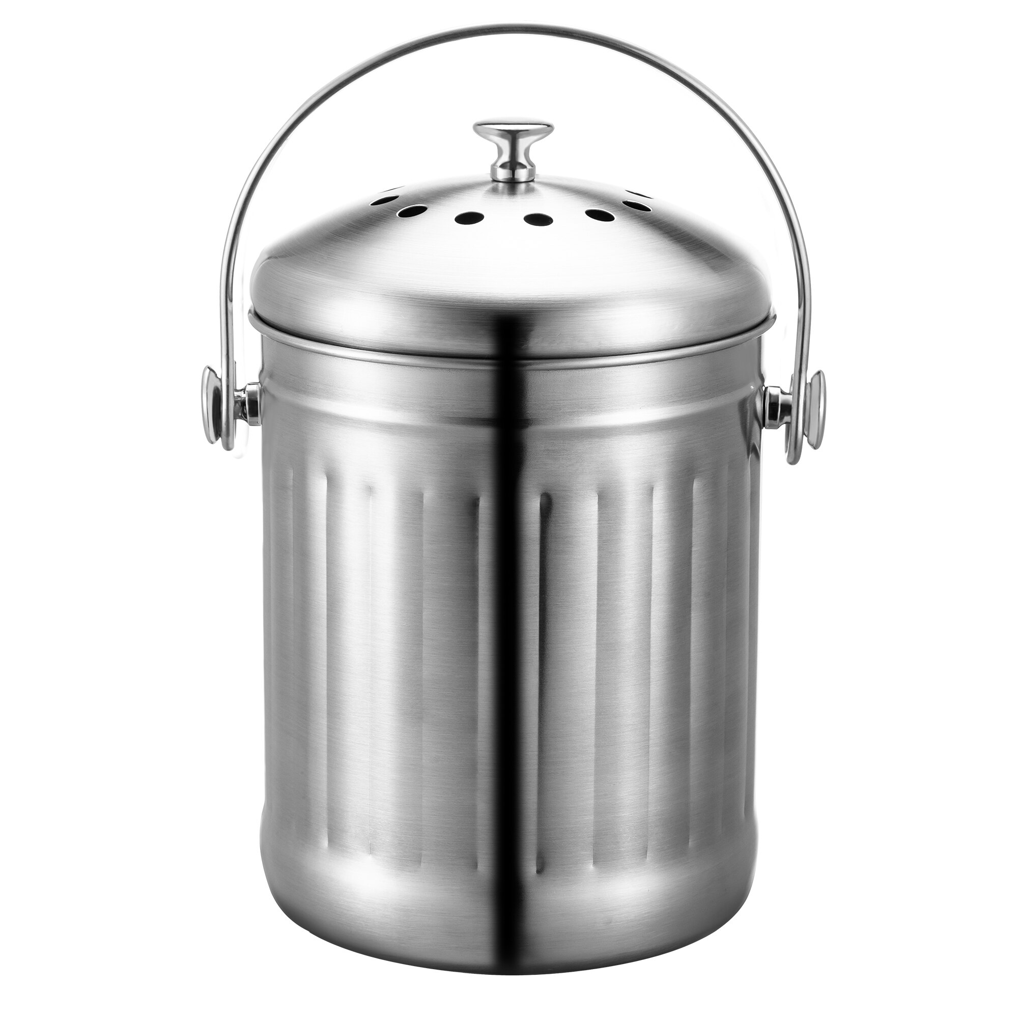 Seau Compost Inodore en Acier Inoxydable pour Cuisine - Poubelle Compost  Cuisine - Comprend Filtres à Charbon de Rechange (INOX Brillant, 5 litres)
