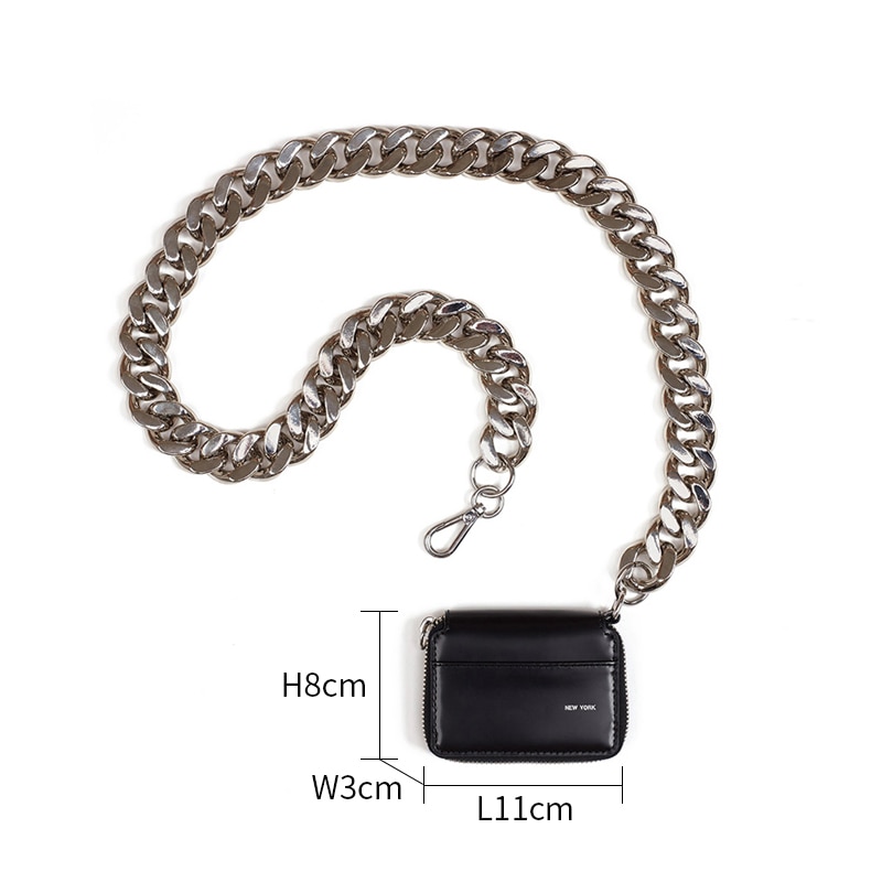 Thick Metal Chain Shoulder Bag Women Personality Black Coin Purse Mini Card Holder Wallets Ladies England Style Small Chest Bags