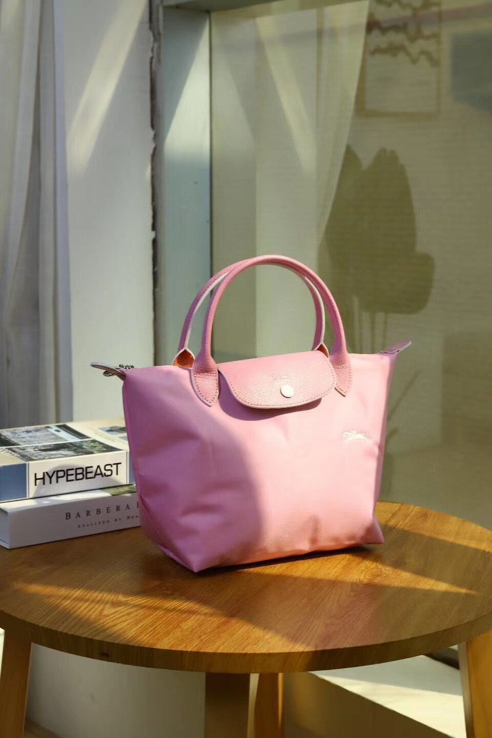 Short Handle Small 70th Anniversary Embroidered Horse Girl Dumpling Bag Mini Handbag Nylon Canvas Bag: Macaron pink