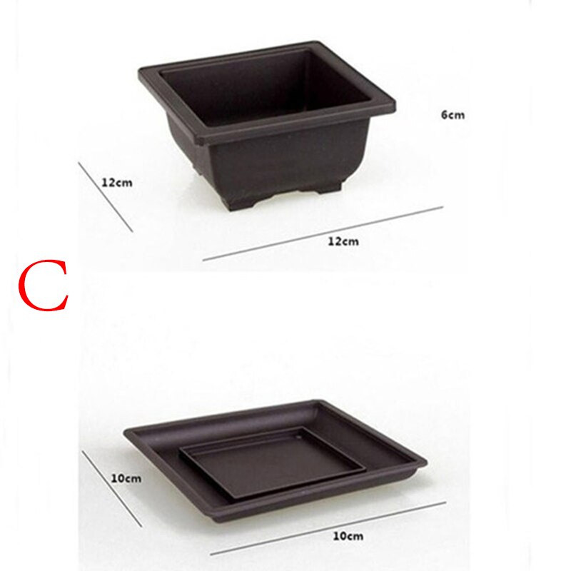 Macetas de plástico de imitación para plantas suculentas, macetas rectangulares de arena púrpura con bandeja inferior, para balcón, bonsái y guardería, 6 tamaños: C