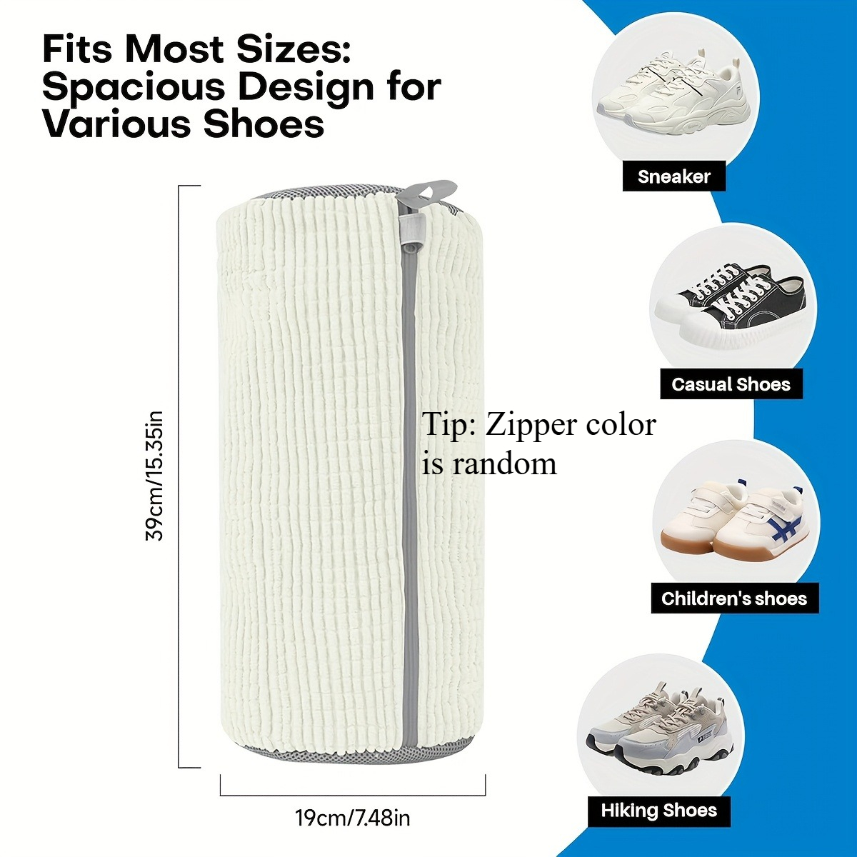 Fluffy Fiber 360° Surround Cleaning Shoe Washing Bag - Reusable Durable Machine-Washable Laundry Bag with Zipper Closure(1pc)