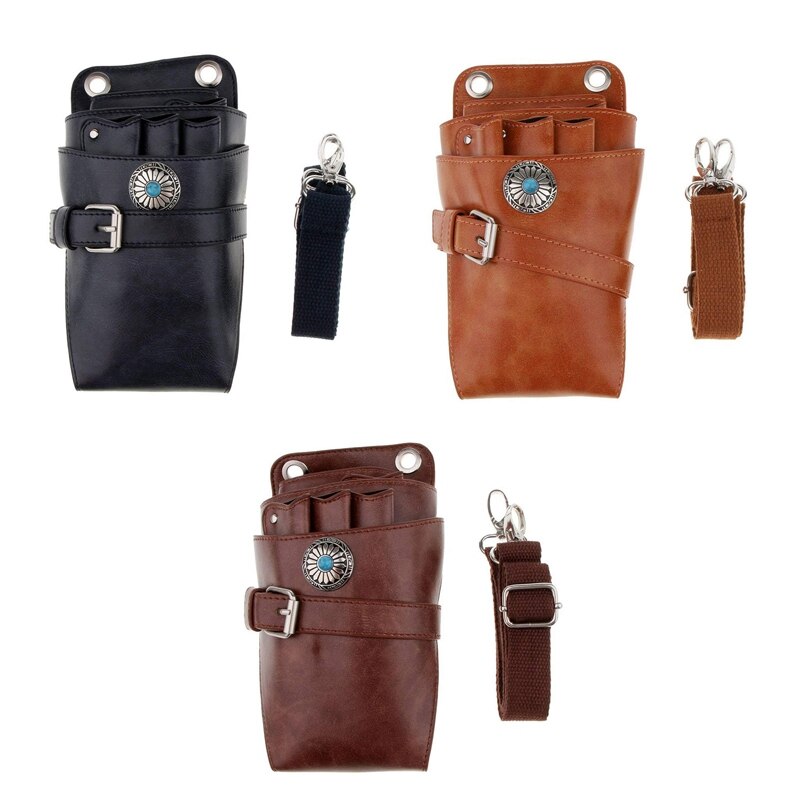 Bruin Leer Scissor Pouch Met Riem Kappers Hair Stylist Kapper Schaar Shear Kappers Taille Houder