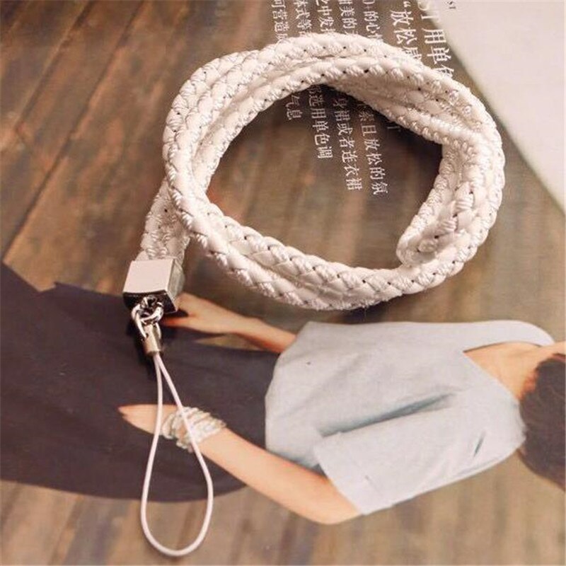 Weave Lanyard Voor Telefoon Neck Mobiele Telefoon Riemen Telefoon Keten Lanyard Lange Id Card Key Usb Camera MP3 Opknoping badges Key: WHITE