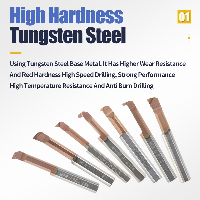 HRSK Carbide Lathe Boring Cutter Coated Mini Internal Turing Tool Copying Small Hole MTR MQR MUR MPR MKR MNR MXR 4mm 5mm 6mm
