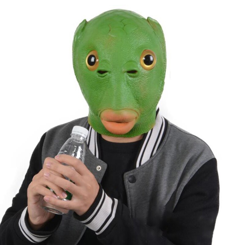 1Pc Volwassen Grappige Lelijke Groene Vis Hoofd Latex Cosplay Party Halloween Alien Masker