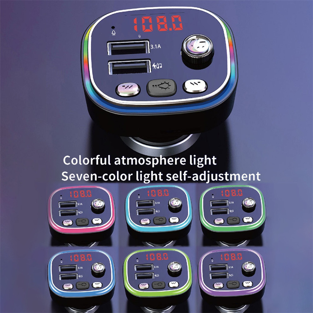 C20 Car FM Transmitter Cigarette lighter Dual USB 5V 3.1A Fast Charger Audio Player Bluetooth With Colorful lights MP3 Player