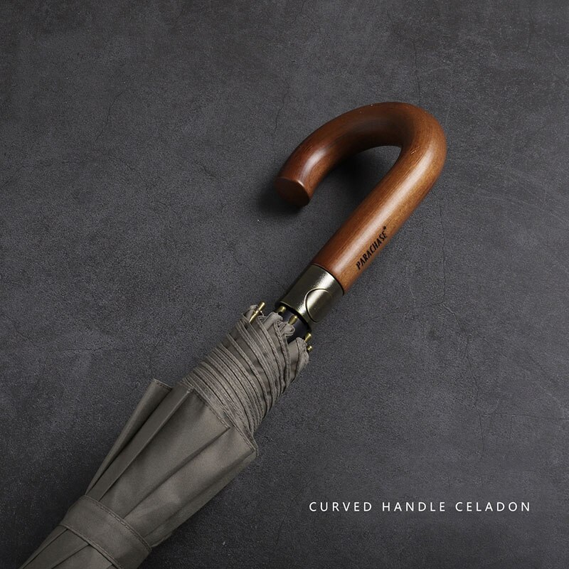 Parachase Big Umbrella Men Women Rain Double Layer Windproof 8 Ribs Wood Long Handle Umbrella Automatic Strong Guarda Chuva: Khaki-Hook