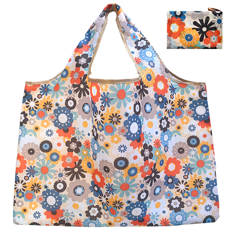 Printing Foldable Shopping Bags Environmental Protection Portable Grocery Bags Large Capacity Portable Storage Bags: Orange