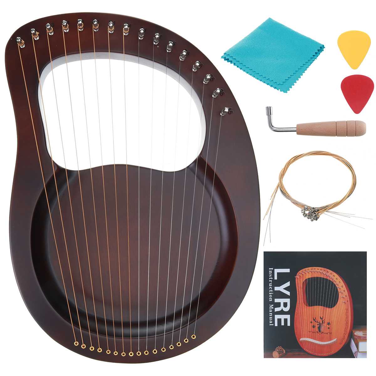 16 Strings Houten Mahonie Lier Harp Instrument Met Pickup Stemsleutel Schoonmaakdoekje Beginner Muziekinstrument: Retro