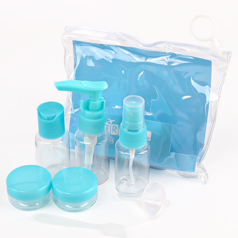 7 stuks mini reis make-up cosmetische gezichtscrème potjes, transparante plastic lege make-up verpakking flesjes, reisaccessoires: Blauw